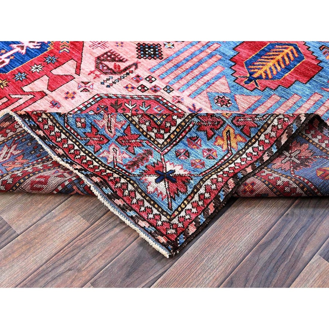 Rose Pink Afghan Ersari Caucasian Design Revival Hand Knotted Wool Rug - 7