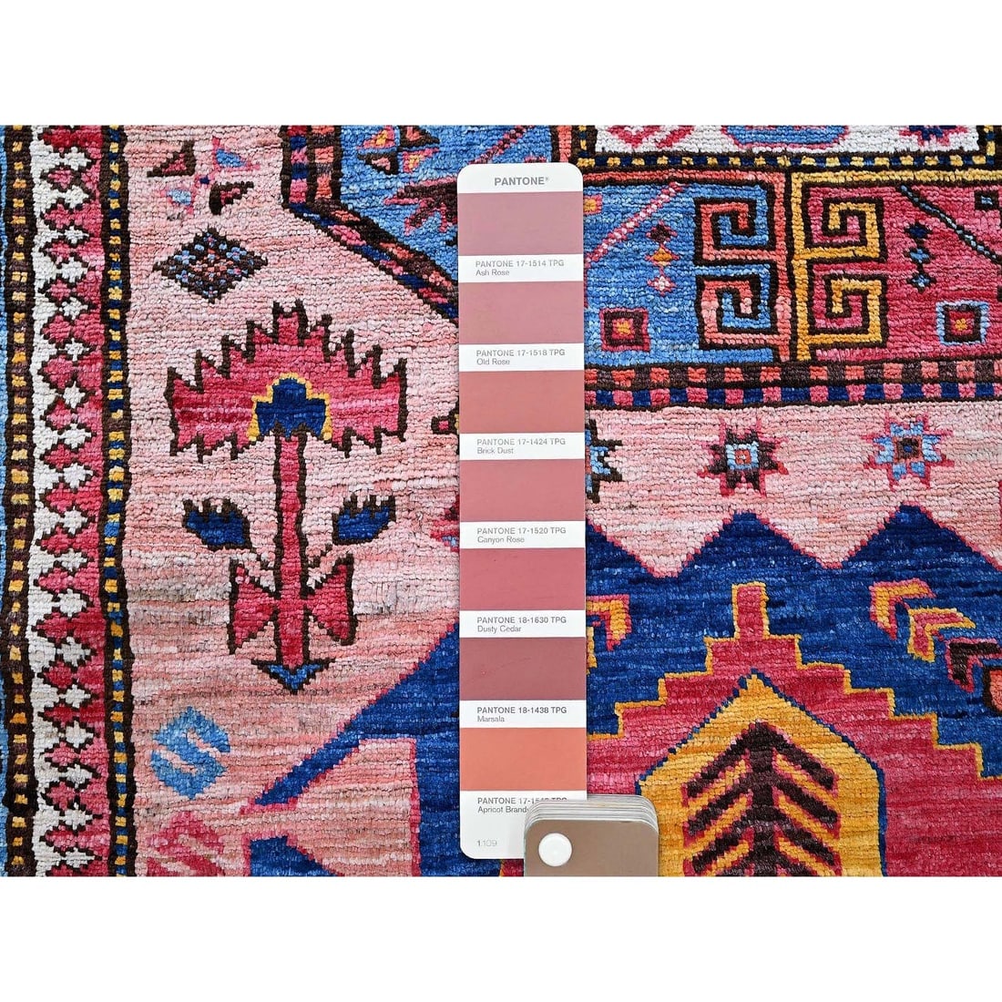 Rose Pink Afghan Ersari Caucasian Design Revival Hand Knotted Wool Rug - 8