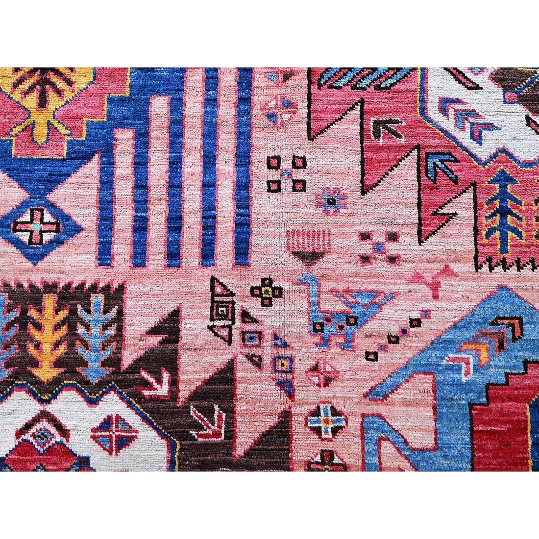 Rose Pink Afghan Ersari Caucasian Design Revival Hand Knotted Wool Rug - 9