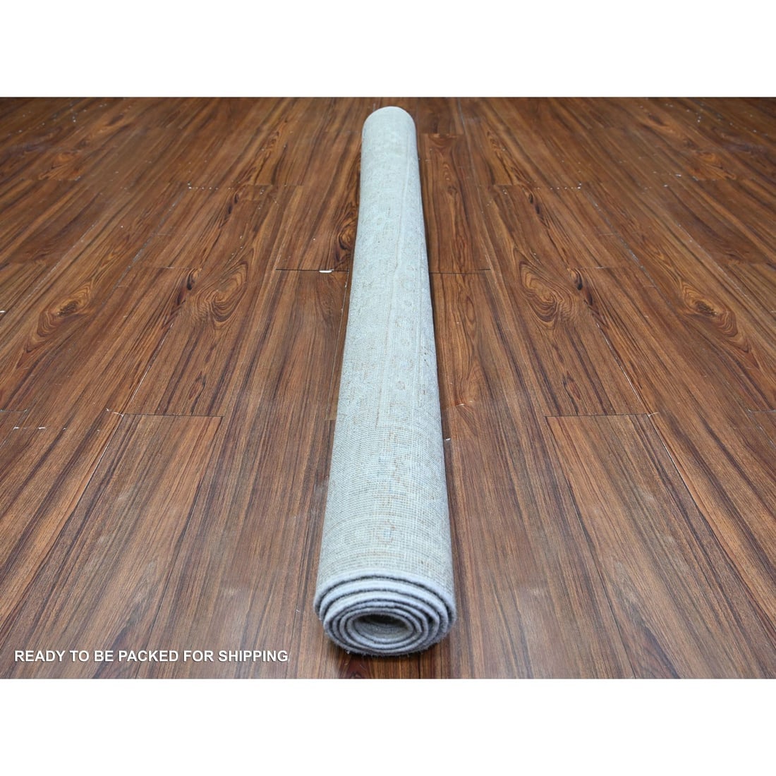 Platinum Gray, White Wash Peshawar, Pure Wool Hand Knotted Rug - 4
