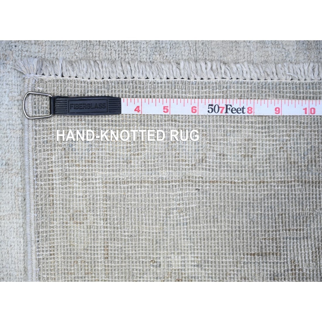 Platinum Gray, White Wash Peshawar, Pure Wool Hand Knotted Rug - 6