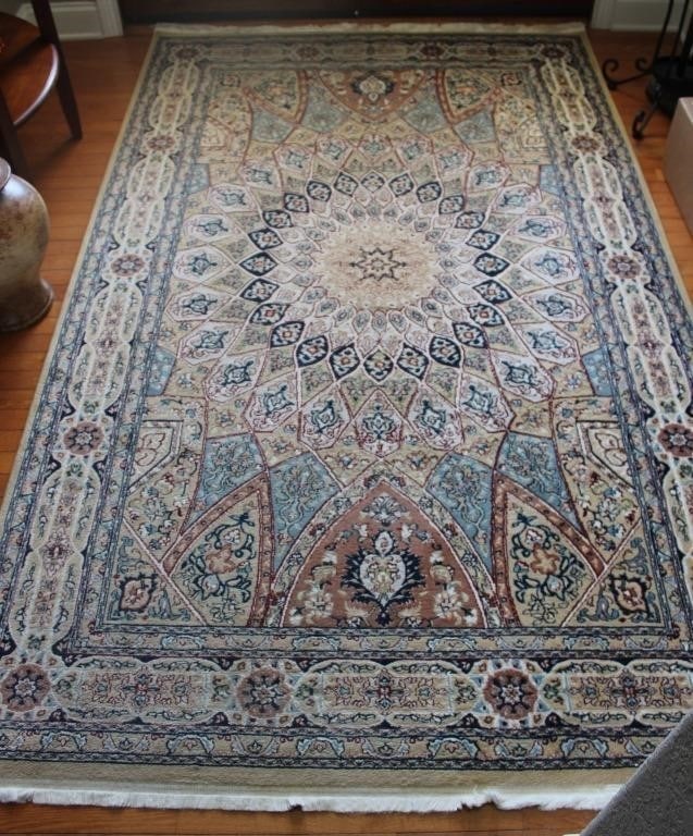 Very Fine Hand Knotted Persian Silkand Wool Nain Rug 5x8 ft: Title:Very Fine Hand Knotted Persian Silkand Wool Nain Rug 5x8 ft Description:Very Fine Hand Knotted Persian Silkand Wool Nain Rug 5x8 ft Size:5x8 ft Circa:1980 Origin: Material:100 %Wool Reserve: