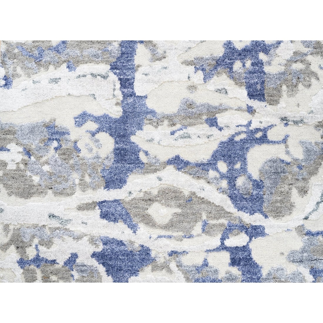 Beige With Touches Of Blue Modern Wool And Silk Hand Knotted Rug - 5