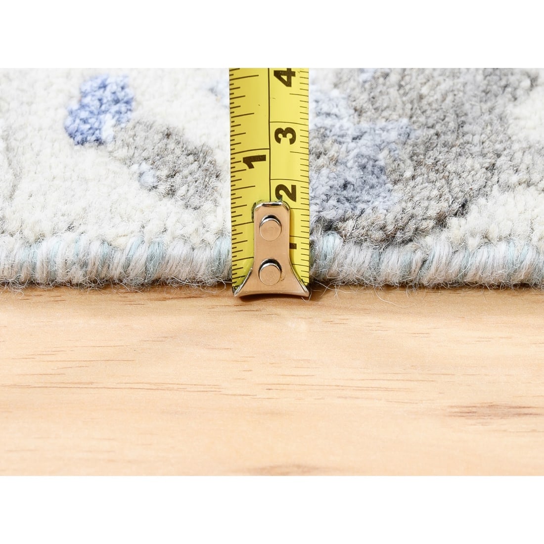 Beige With Touches Of Blue Modern Wool And Silk Hand Knotted Rug - 7