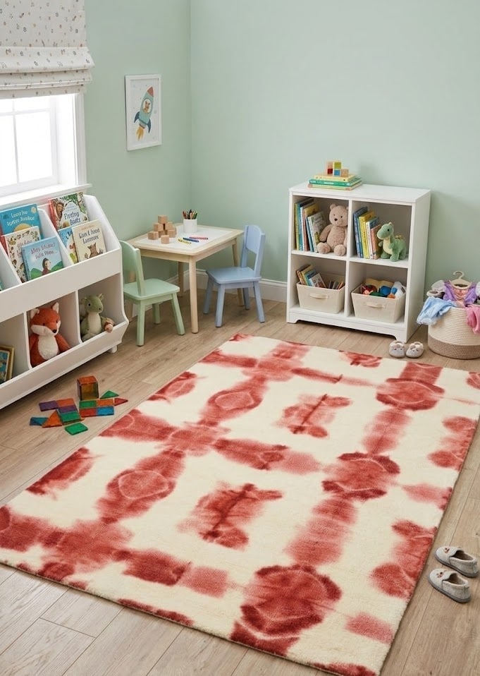 Rusty Red Cream Tie-Dye 5X8 Hand-Tufted Modern Rug - 2