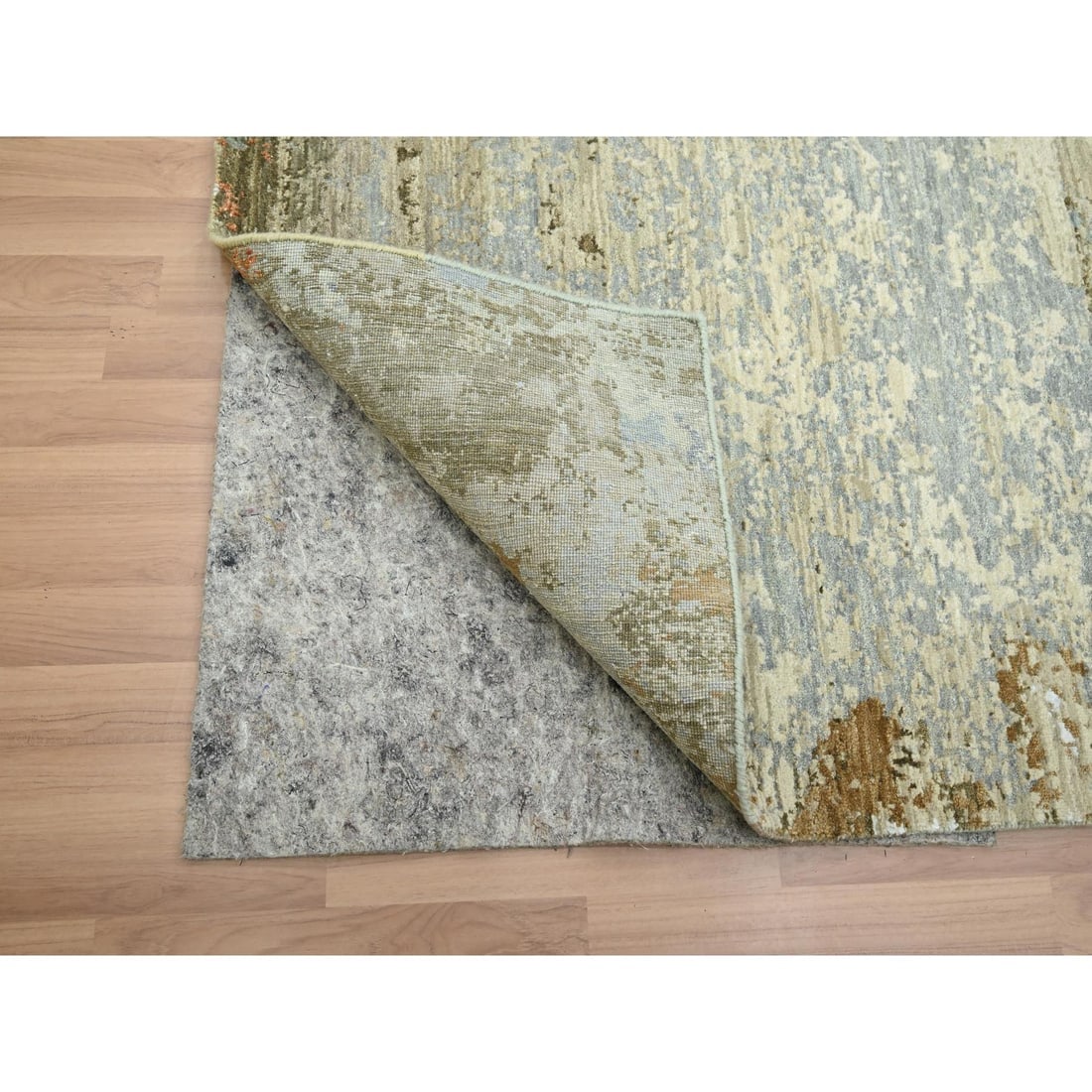 Green Persian Knot Abstract Galaxy Design Hand Knotted Pure Wool Rug - 4