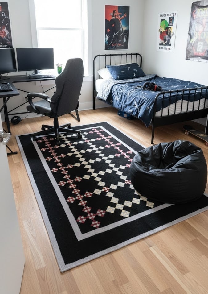 Black Geometric Dhurrie 6X9 Indian Oriental Rug - 2