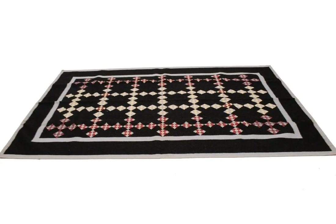 Black Geometric Dhurrie 6X9 Indian Oriental Rug - 6