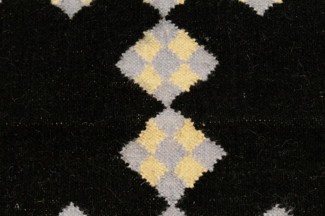 Black Geometric Dhurrie 6X9 Indian Oriental Rug - 7