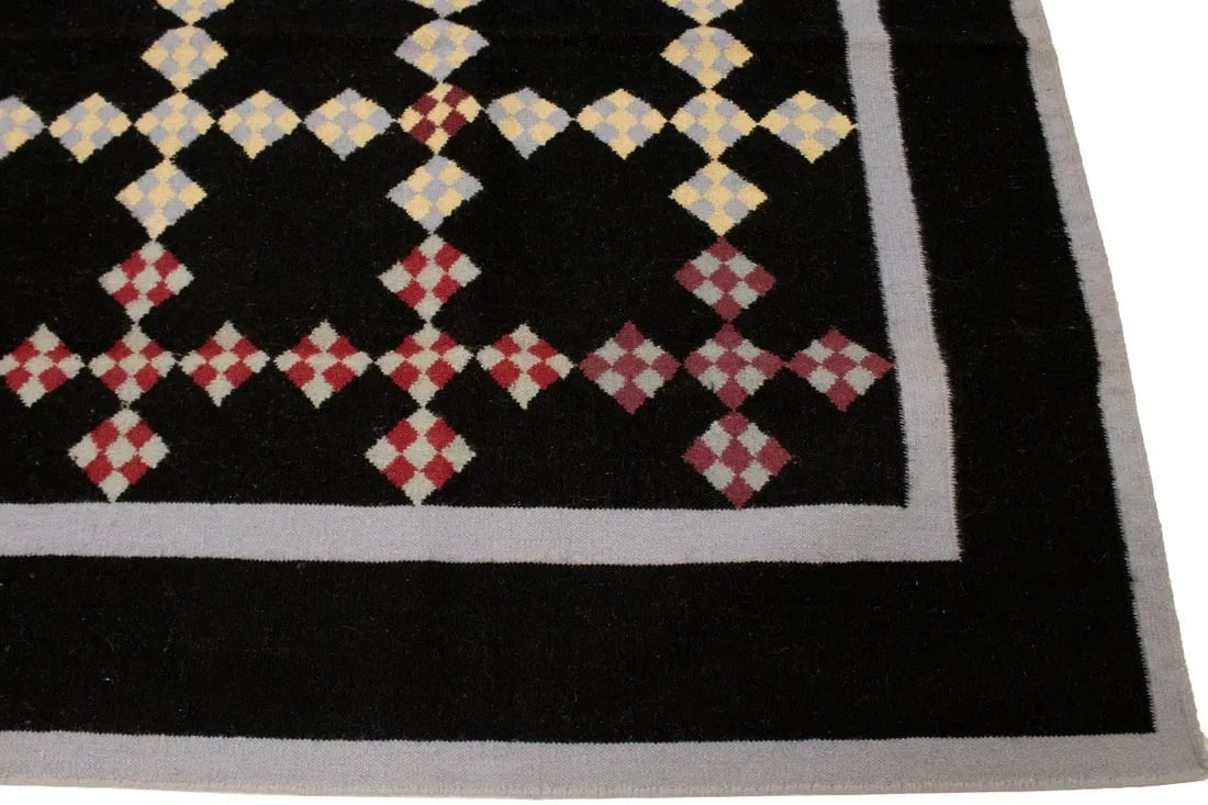 Black Geometric Dhurrie 6X9 Indian Oriental Rug - 8