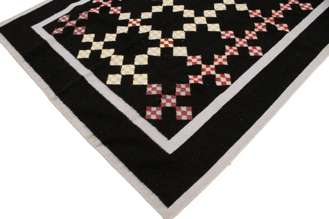 Black Geometric Dhurrie 6X9 Indian Oriental Rug - 9