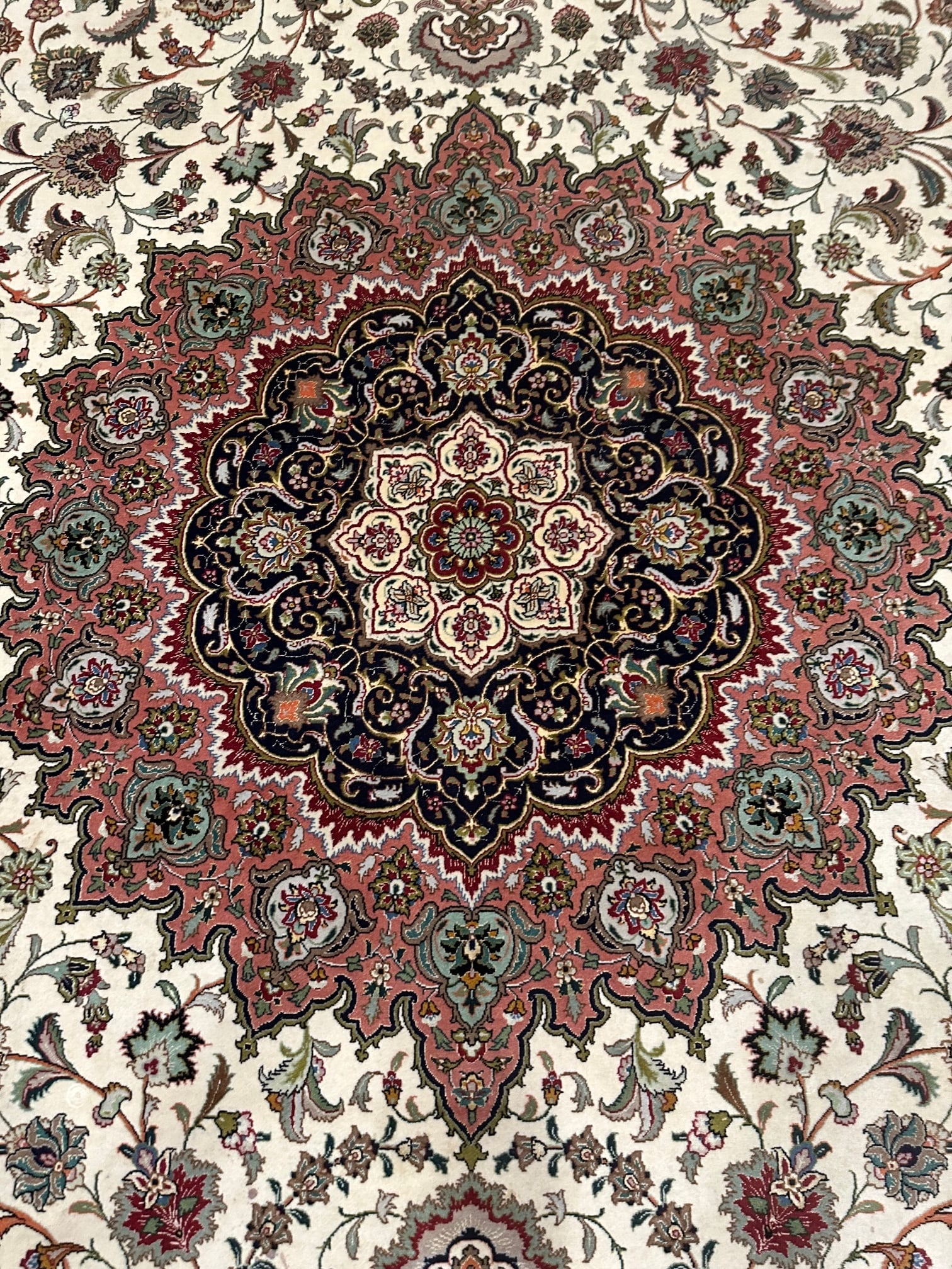 Very Fine Hand Knotted Silkand Wool 50 Raj Persian Tabriz Rug 13x9.1ft - 2