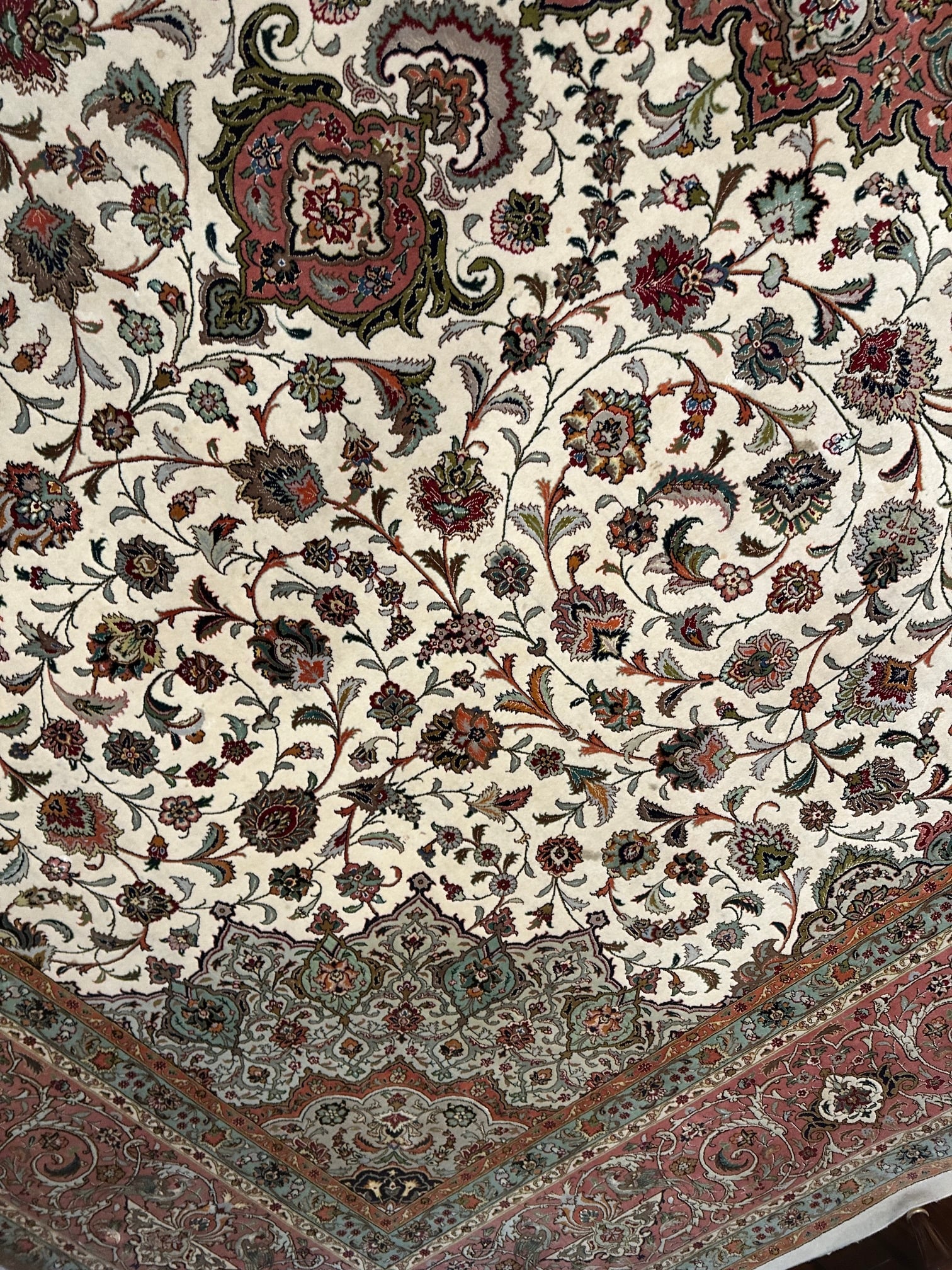 Very Fine Hand Knotted Silkand Wool 50 Raj Persian Tabriz Rug 13x9.1ft - 7