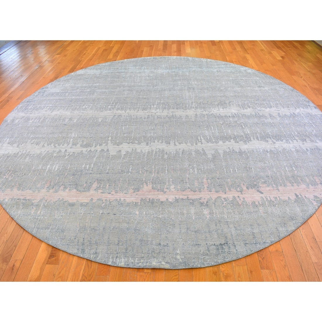 Cardiac Design with Pastel Colors Round Textured Wool and Pure Silk Rug - 3
