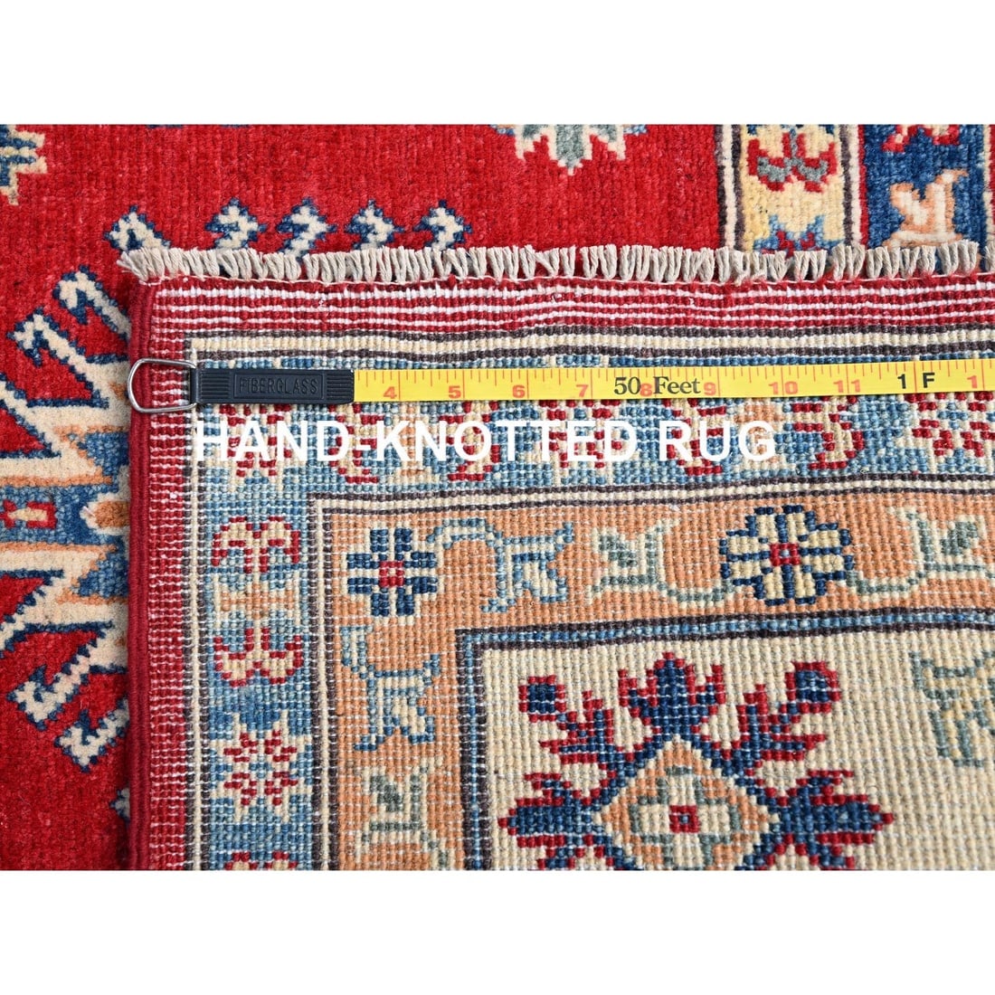 Red Hand Knotted Densely Woven Kazak Shiny Wool Oriental Rug - 11