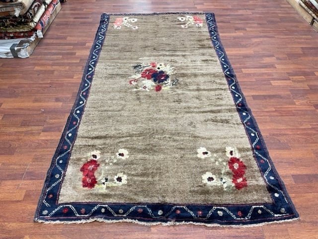 Antique Tirkish Camel hair rug- 1121: Title:Antique Tirkish Camel hair rug- 1121 Description:Beautiful camel hair Turkish rug from central Turkey, size 4 ft. 9 inches by 8 ft. 10 inches, circa 1930 in excellent condition. Material:Wool