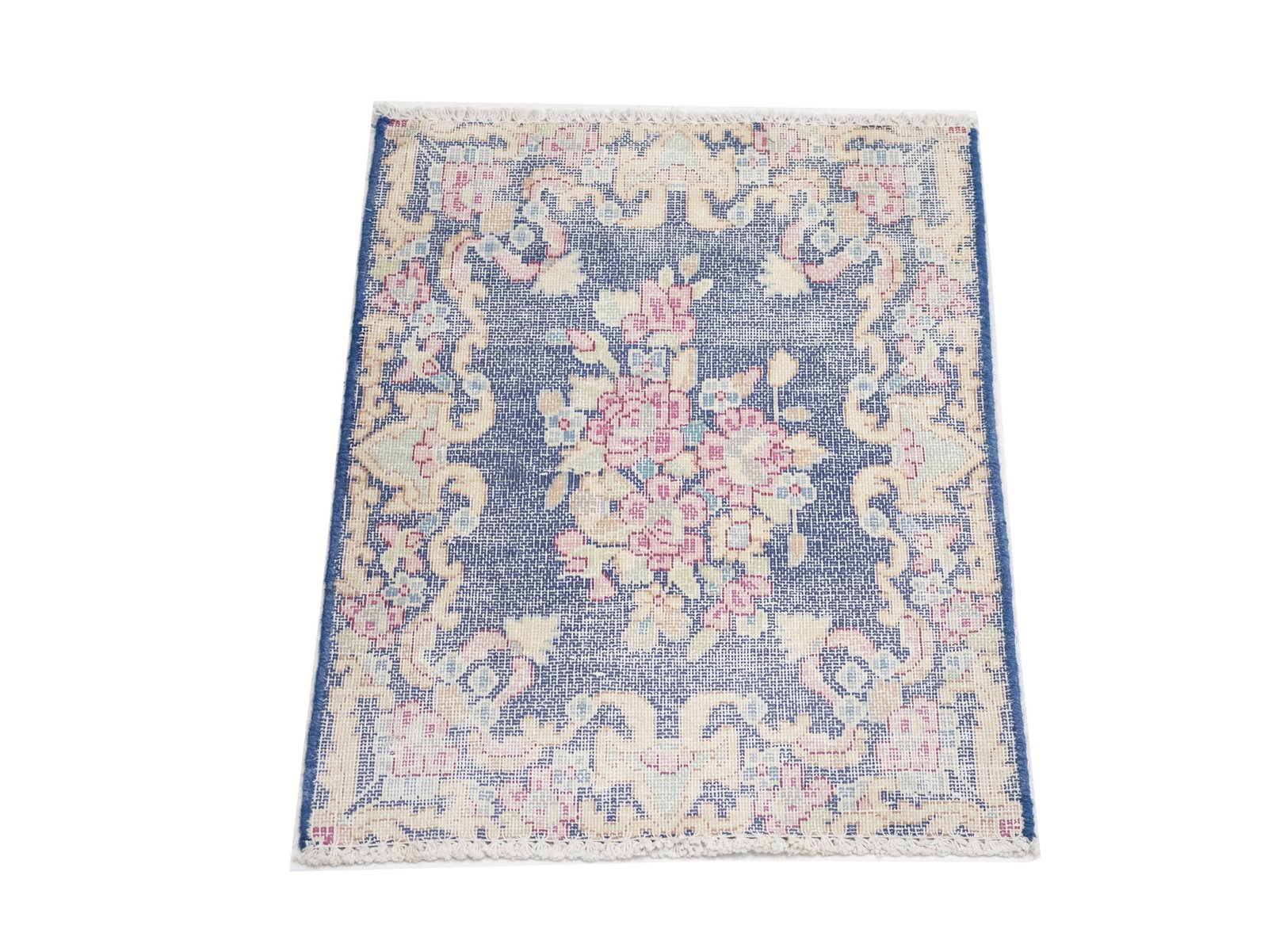 Antique Muted Navy Floral 1'7X2 Distressed Vintage Oriental Rug - 3