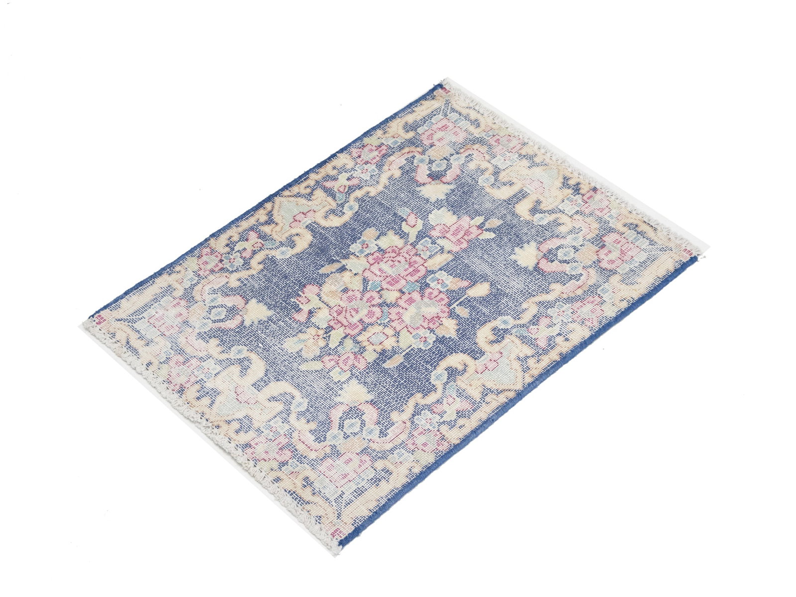 Antique Muted Navy Floral 1'7X2 Distressed Vintage Oriental Rug - 4