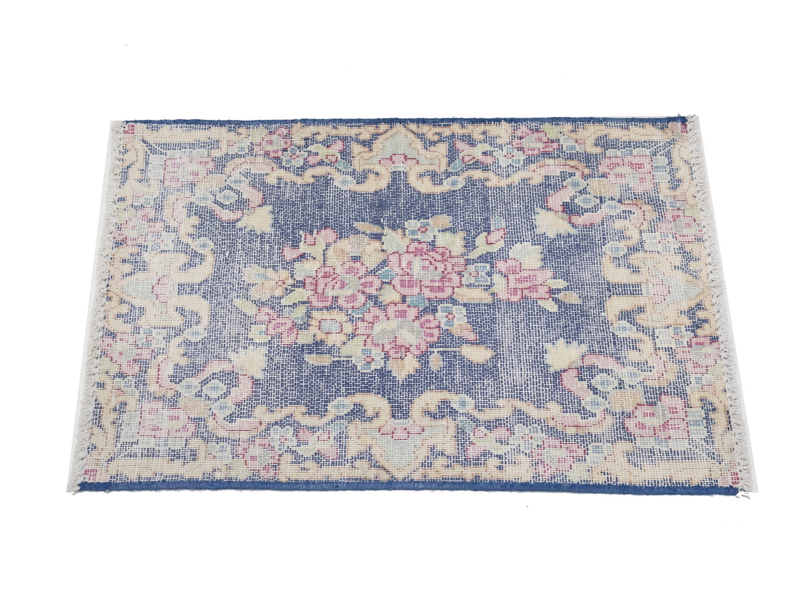 Antique Muted Navy Floral 1'7X2 Distressed Vintage Oriental Rug - 5