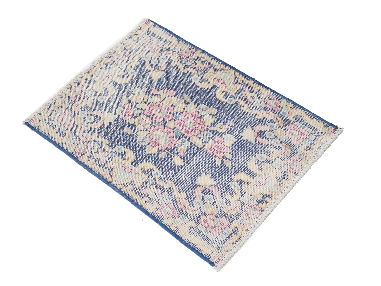 Antique Muted Navy Floral 1'7X2 Distressed Vintage Oriental Rug - 6