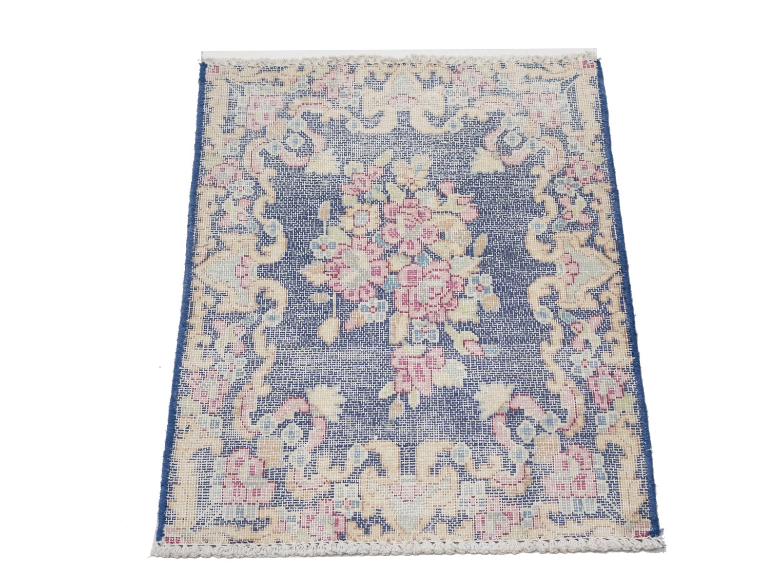 Antique Muted Navy Floral 1'7X2 Distressed Vintage Oriental Rug - 7