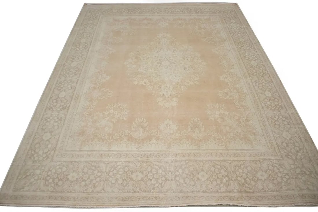 Antique Muted Orange Floral 10X13 Kerman Persian Rug - 3