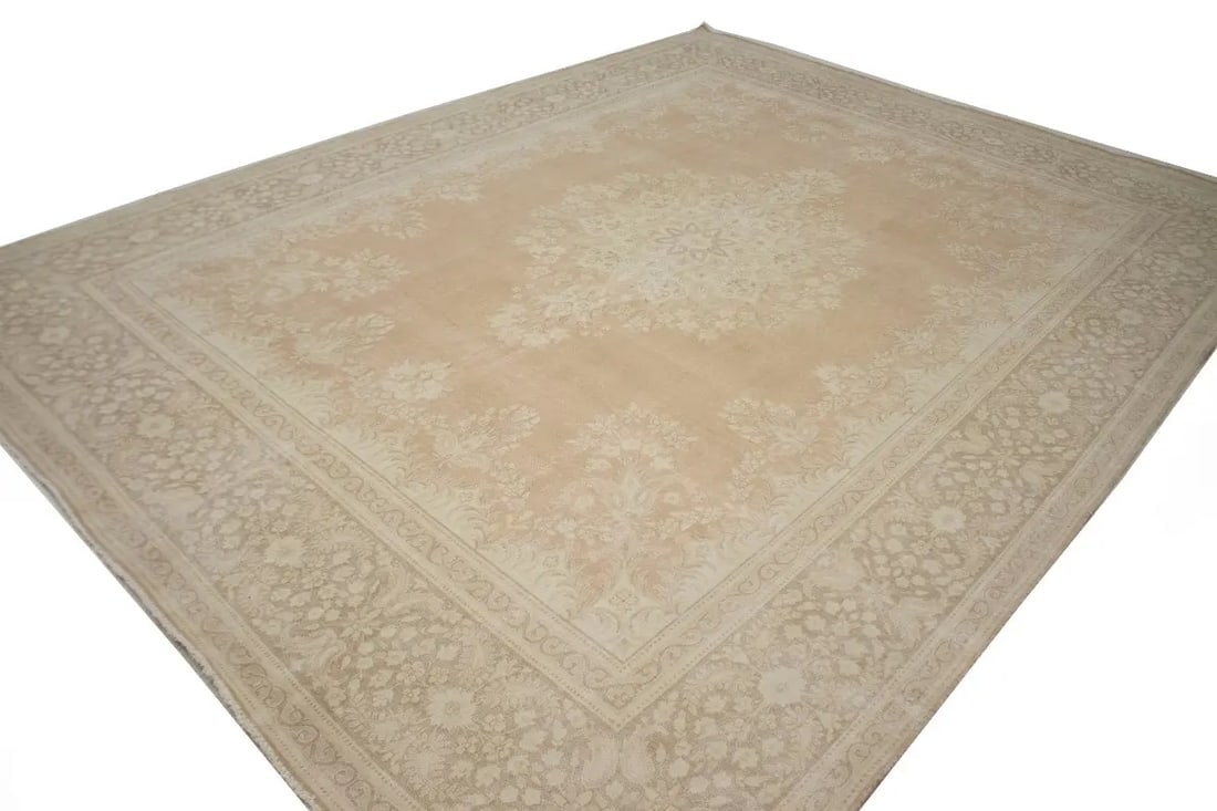 Antique Muted Orange Floral 10X13 Kerman Persian Rug - 4