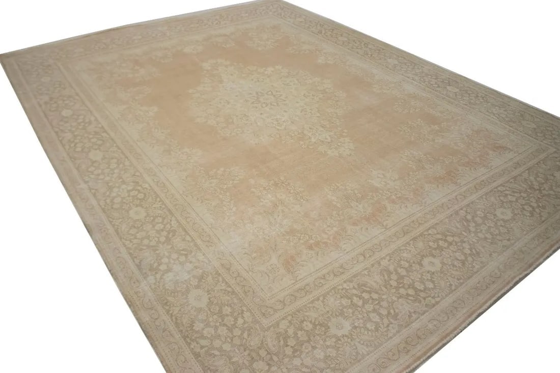 Antique Muted Orange Floral 10X13 Kerman Persian Rug - 5