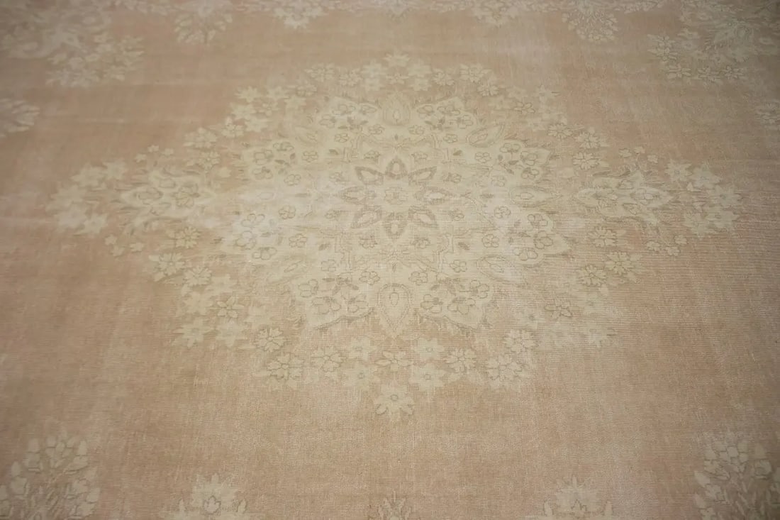 Antique Muted Orange Floral 10X13 Kerman Persian Rug - 6