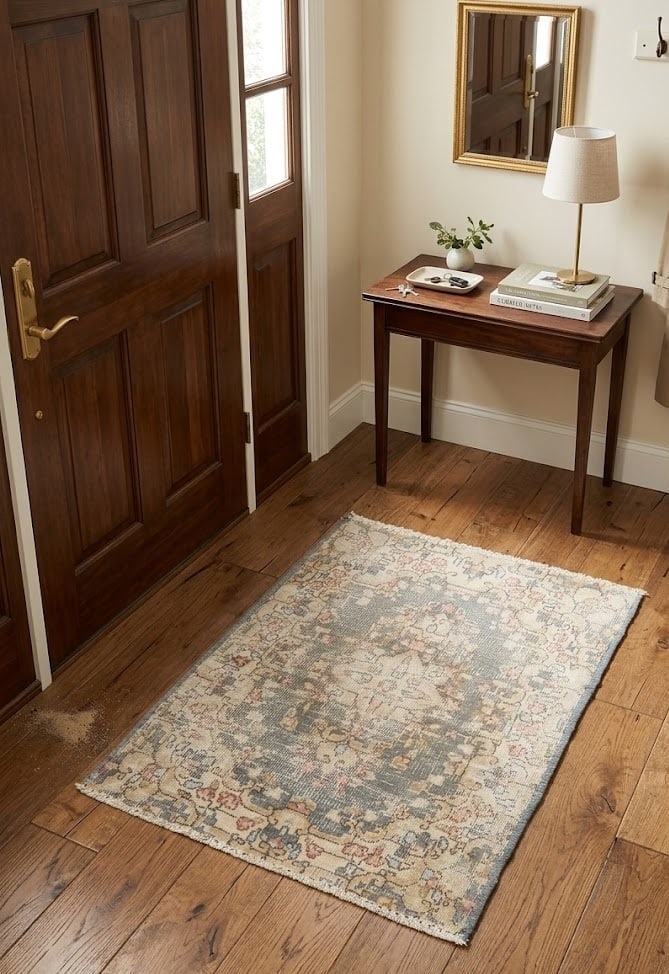 Antique Muted Taupe Floral 1'6X2'0 Distressed Vintage Oriental Rug - 2