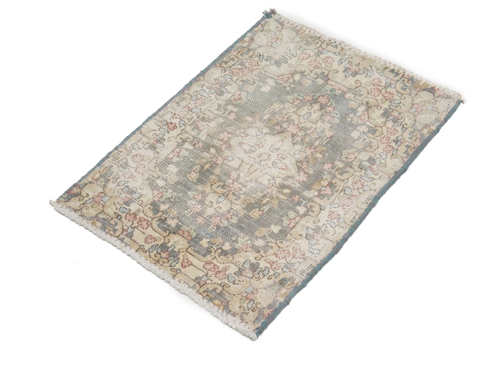 Antique Muted Taupe Floral 1'6X2'0 Distressed Vintage Oriental Rug - 4