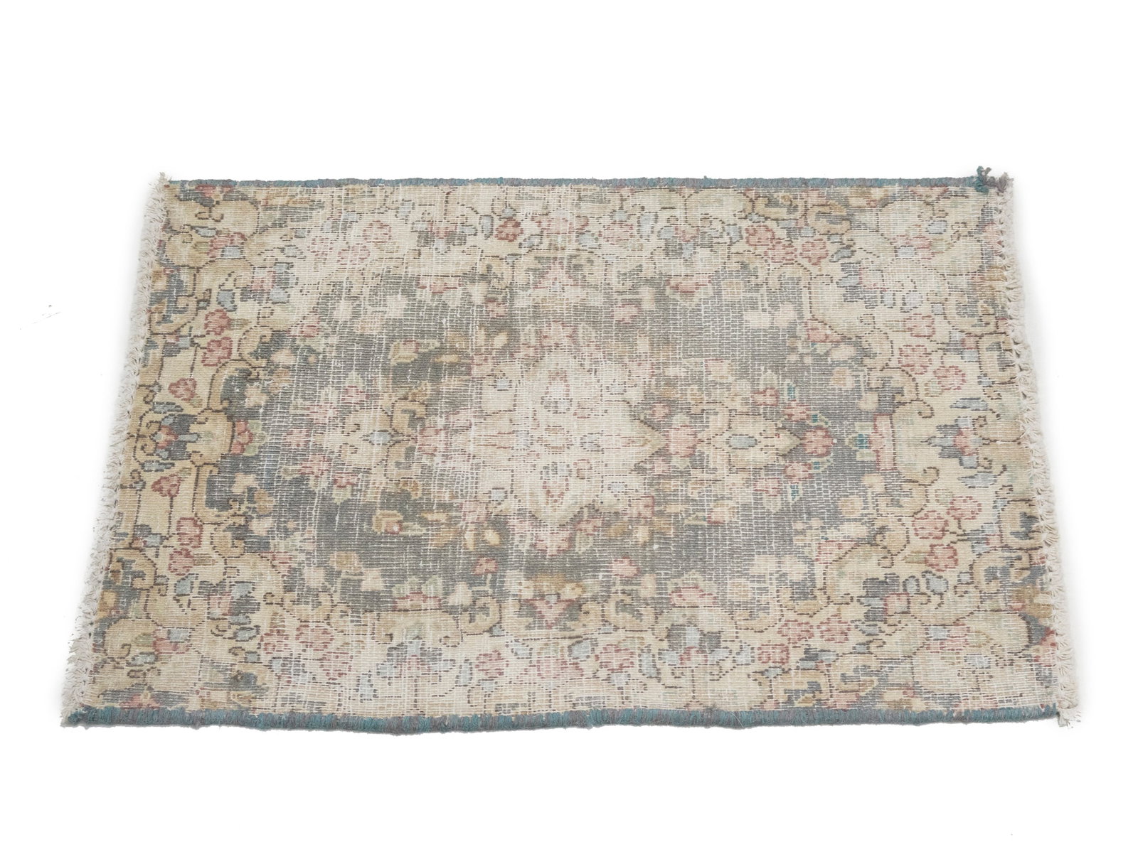 Antique Muted Taupe Floral 1'6X2'0 Distressed Vintage Oriental Rug - 5