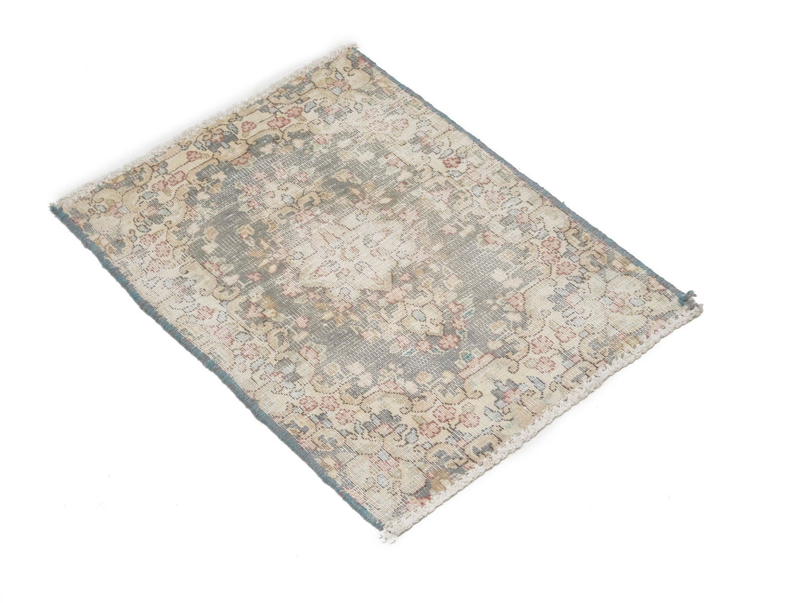 Antique Muted Taupe Floral 1'6X2'0 Distressed Vintage Oriental Rug - 6
