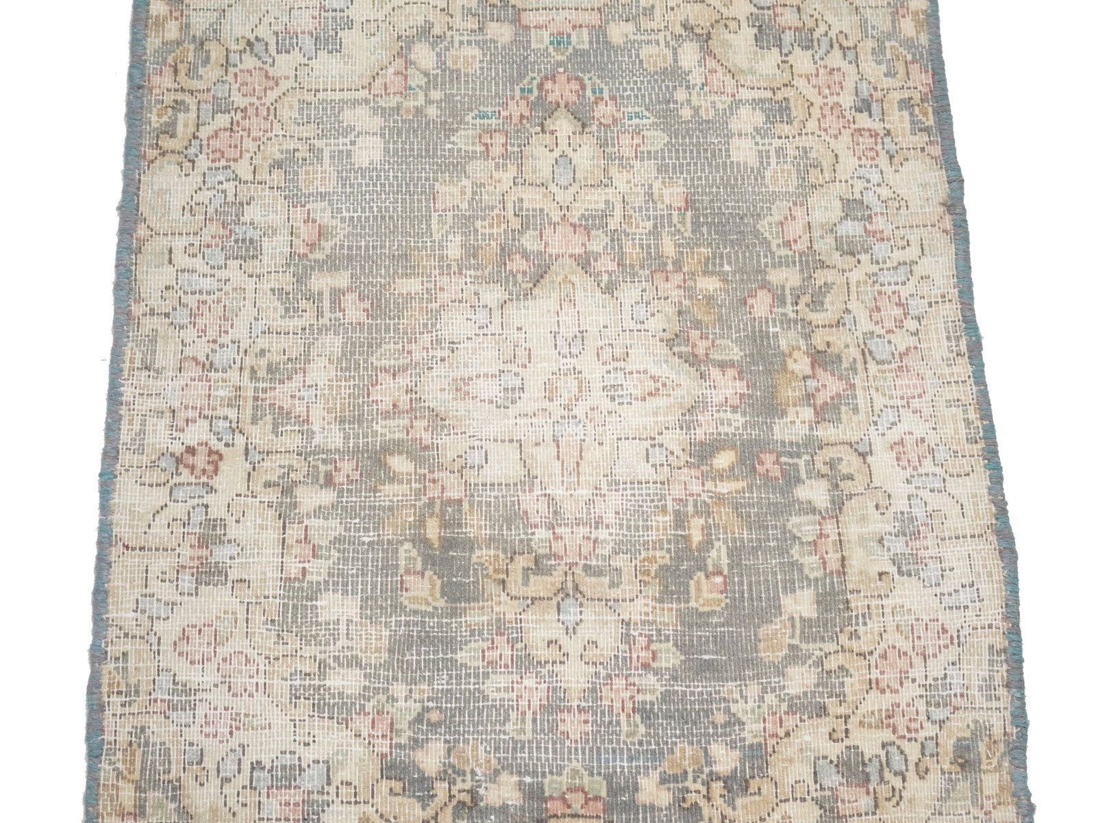 Antique Muted Taupe Floral 1'6X2'0 Distressed Vintage Oriental Rug - 8