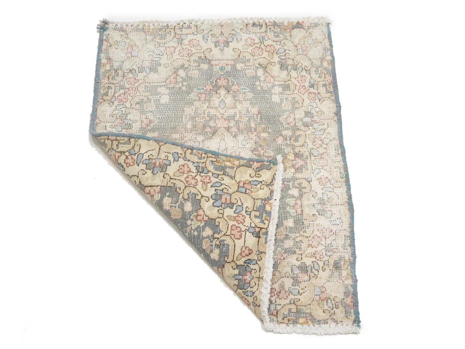 Antique Muted Taupe Floral 1'6X2'0 Distressed Vintage Oriental Rug - 9