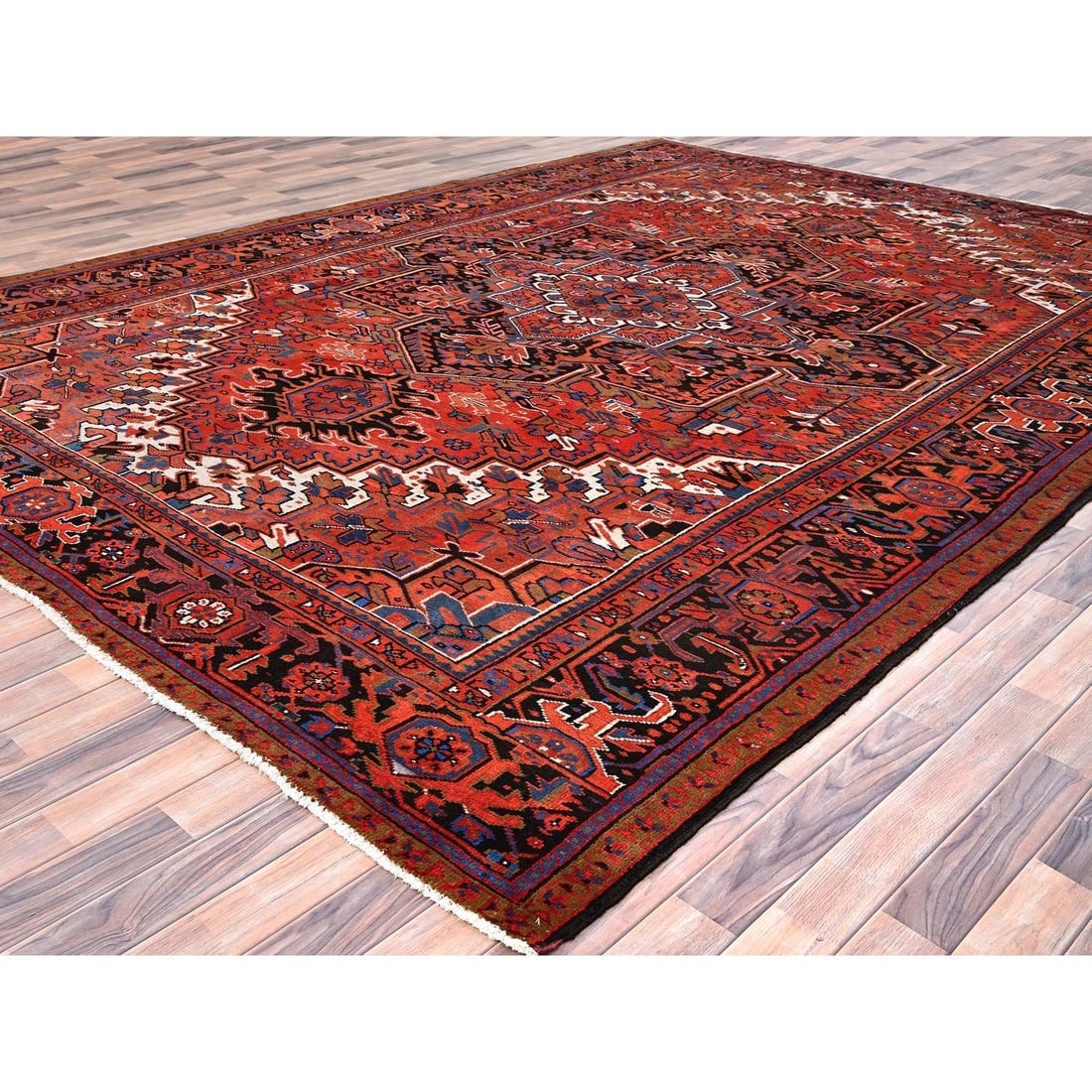 Imperial Red, Pure Wool, Hand Knotted, Semi Antique Persian Heriz, Rug - 3