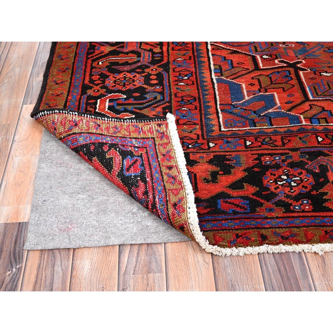 Imperial Red, Pure Wool, Hand Knotted, Semi Antique Persian Heriz, Rug - 4