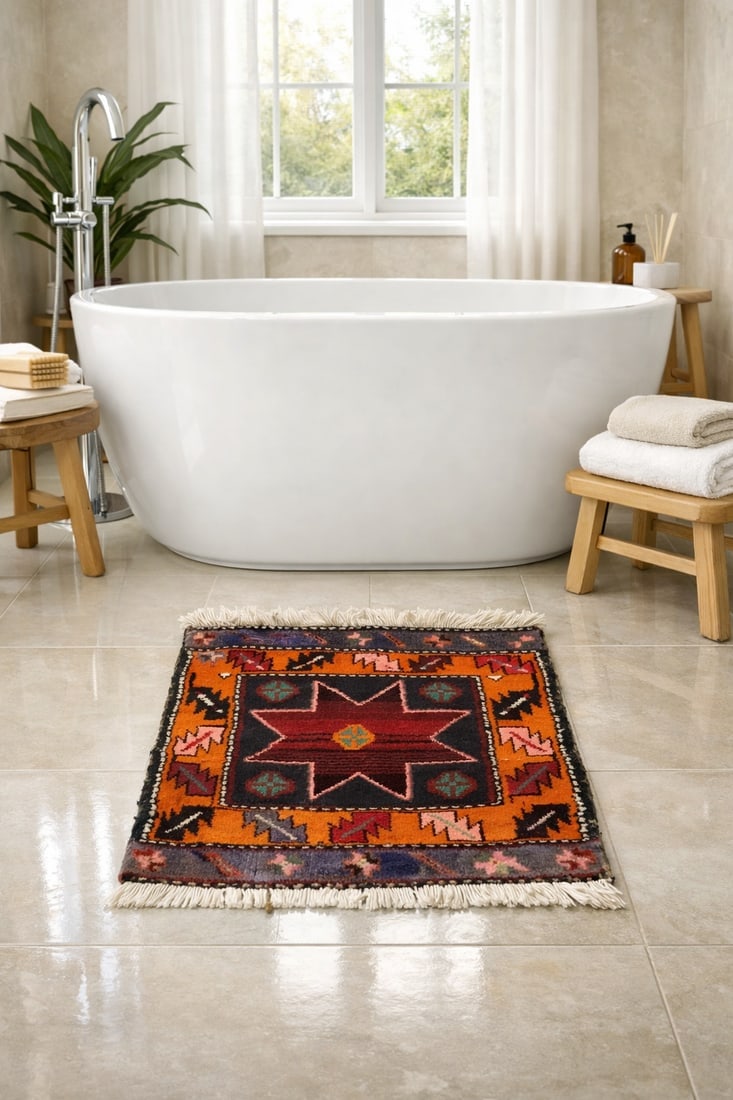 Vintage Geometric Tribal 1'8X1'8 Heriz Persian Square Rug - 2