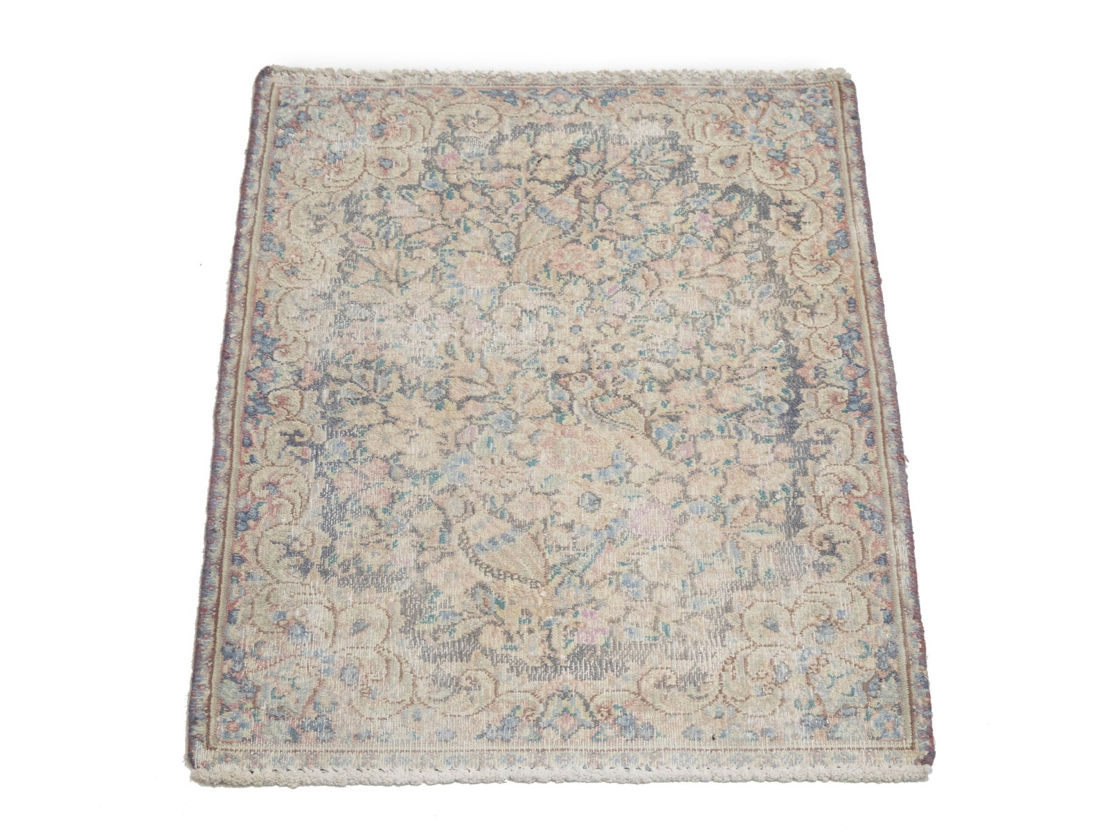 Antique Muted Gray Floral 1'9X2'4 Distressed Vintage Oriental Rug - 3