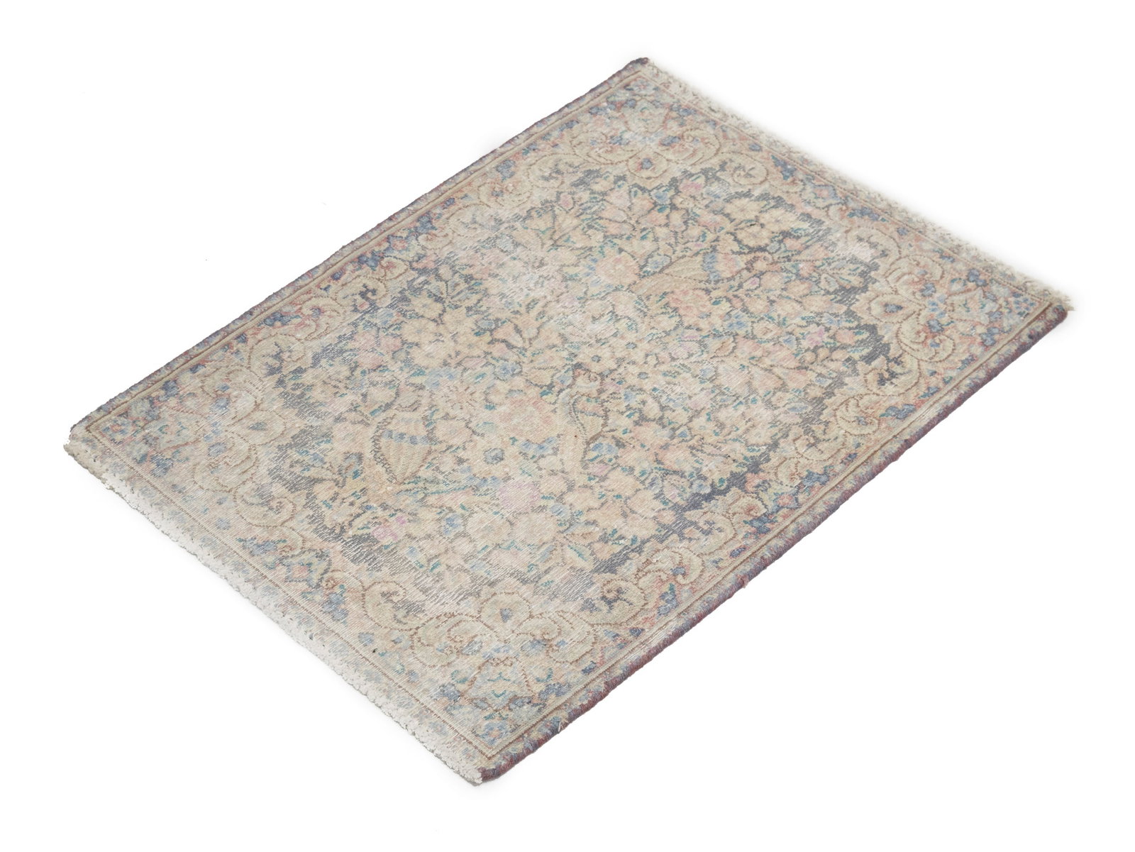 Antique Muted Gray Floral 1'9X2'4 Distressed Vintage Oriental Rug - 4