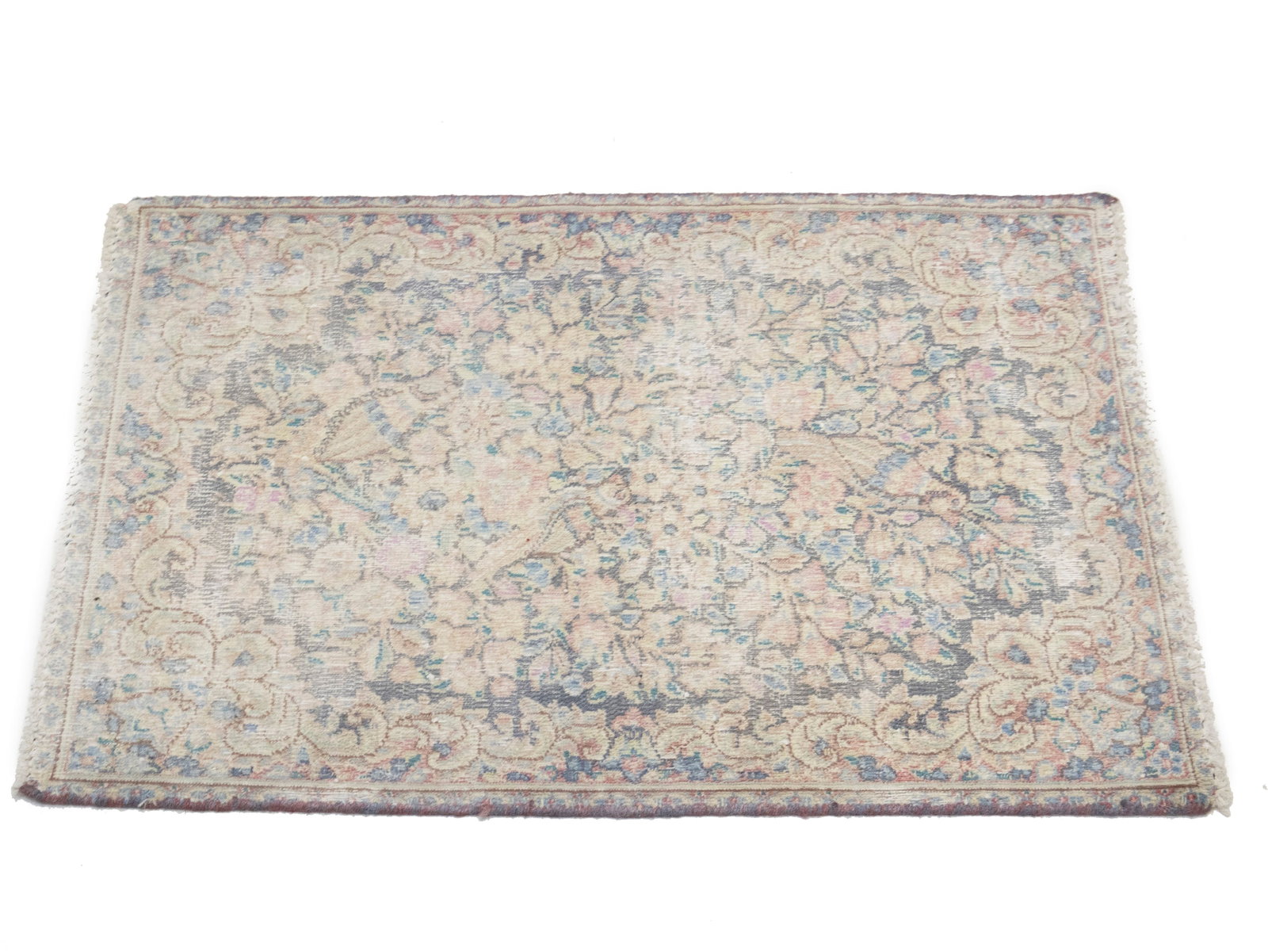 Antique Muted Gray Floral 1'9X2'4 Distressed Vintage Oriental Rug - 5