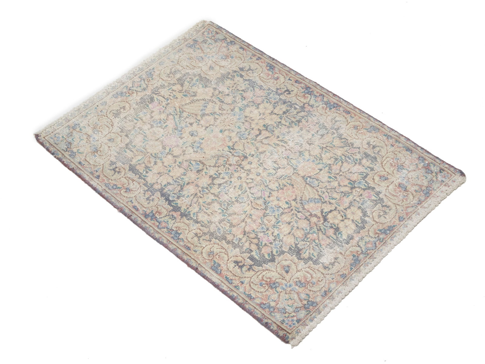 Antique Muted Gray Floral 1'9X2'4 Distressed Vintage Oriental Rug - 6