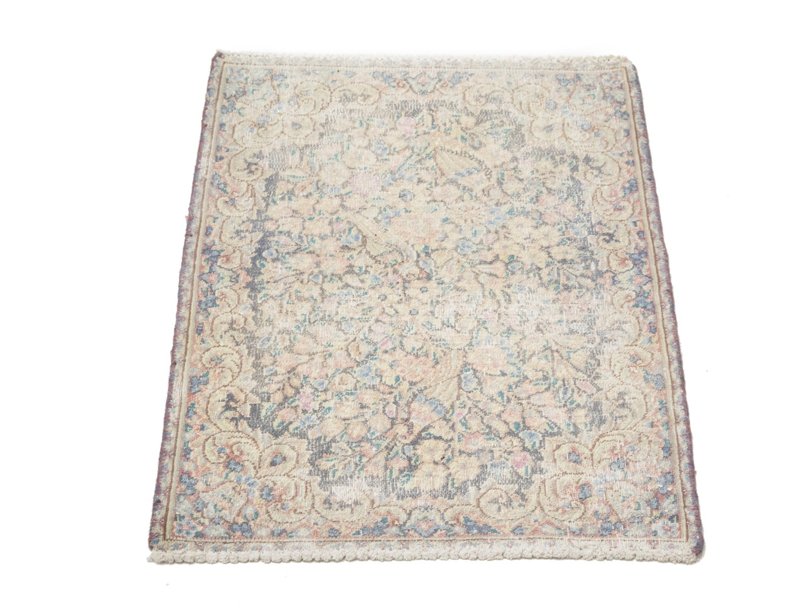 Antique Muted Gray Floral 1'9X2'4 Distressed Vintage Oriental Rug - 7