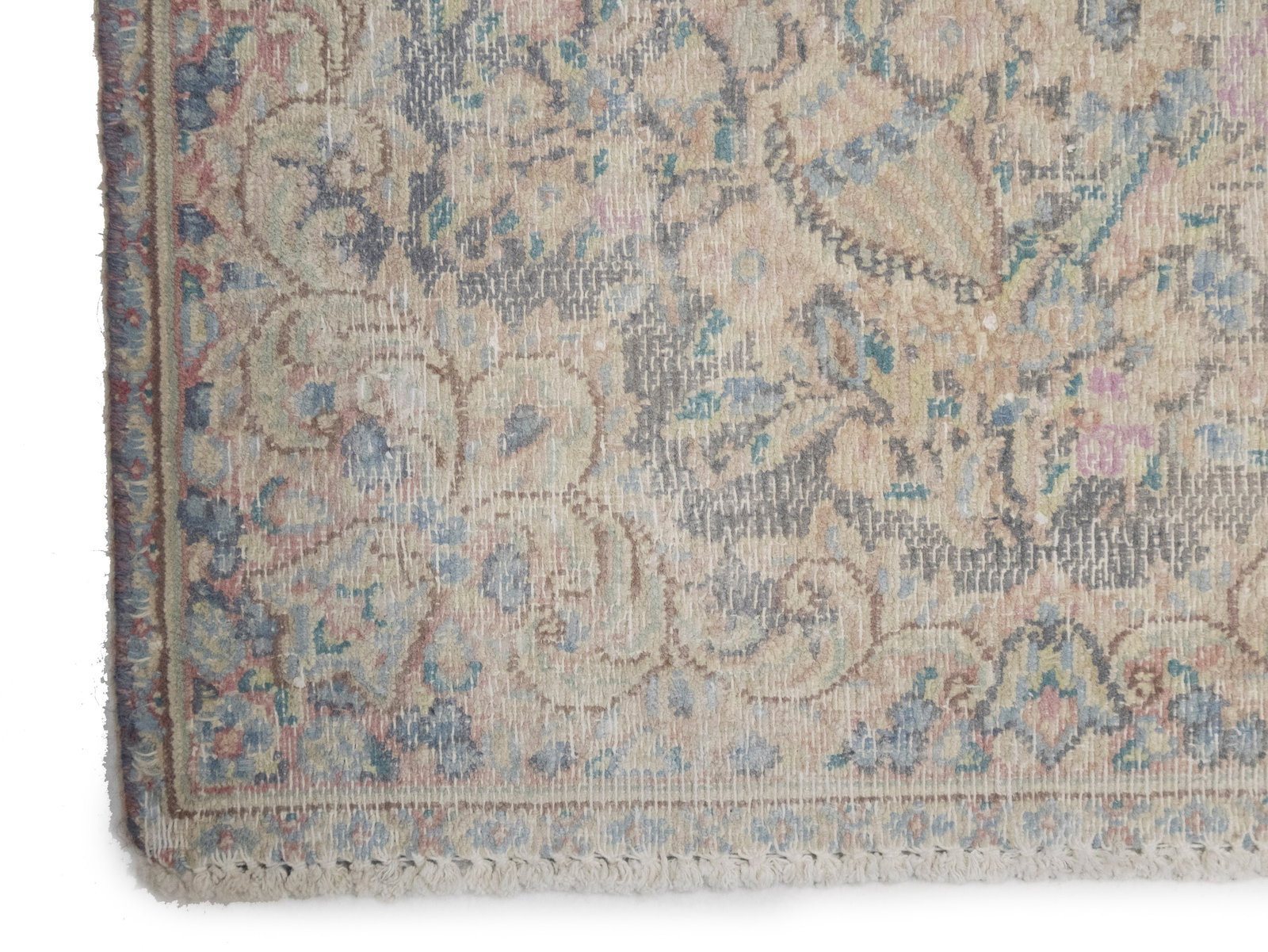 Antique Muted Gray Floral 1'9X2'4 Distressed Vintage Oriental Rug - 9