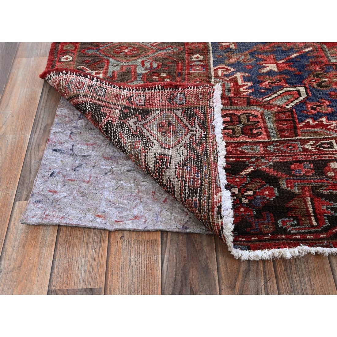 Crimson Red Vintage Persian Heriz Hand Knotted Pure Wool Oriental Rug - 4