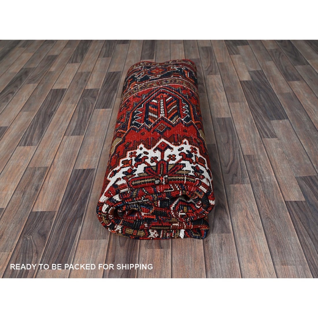 Vivid Orange Vintage Persian Heriz Hand Knotted Pure Wool Oriental Rug - 10