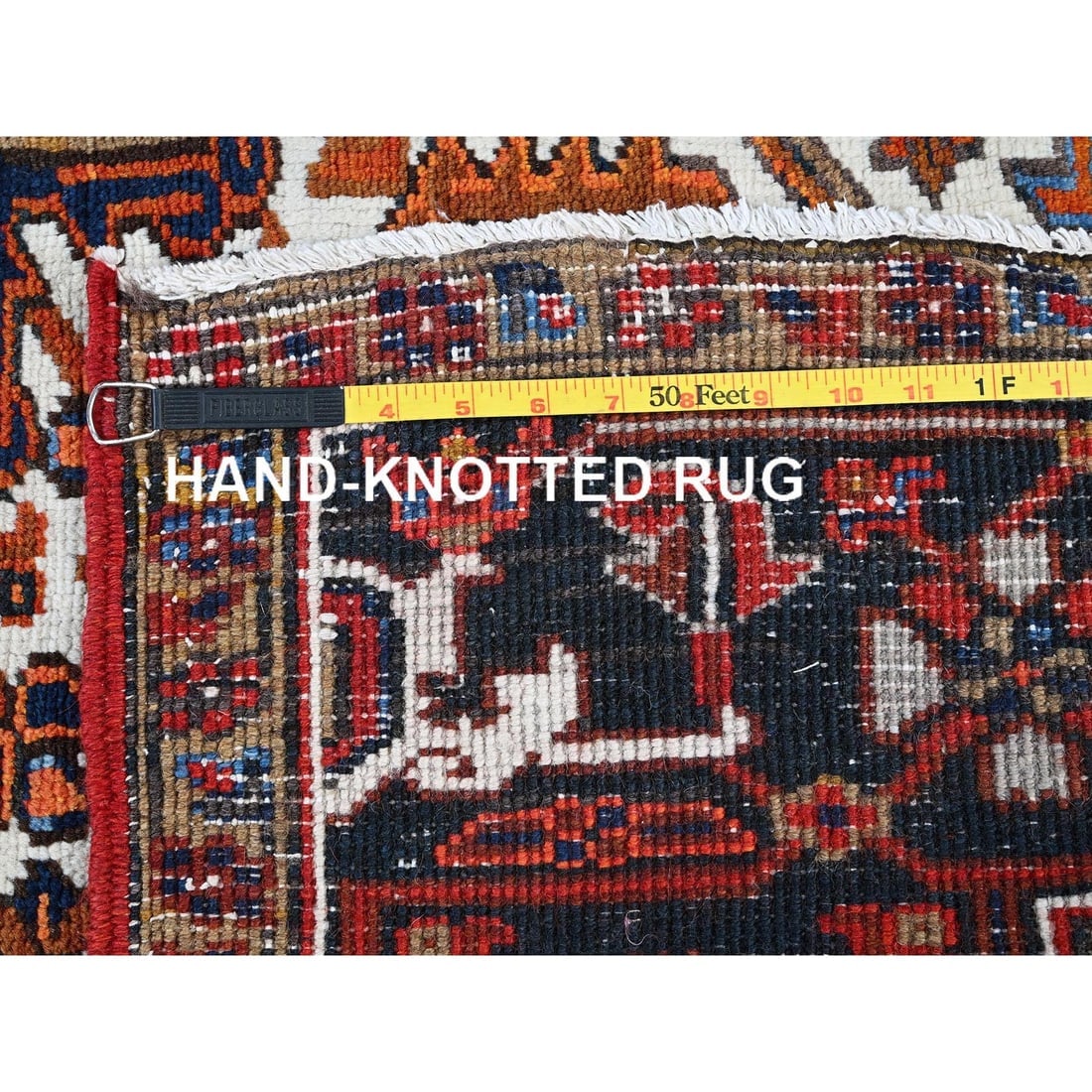 Vivid Orange Vintage Persian Heriz Hand Knotted Pure Wool Oriental Rug - 12