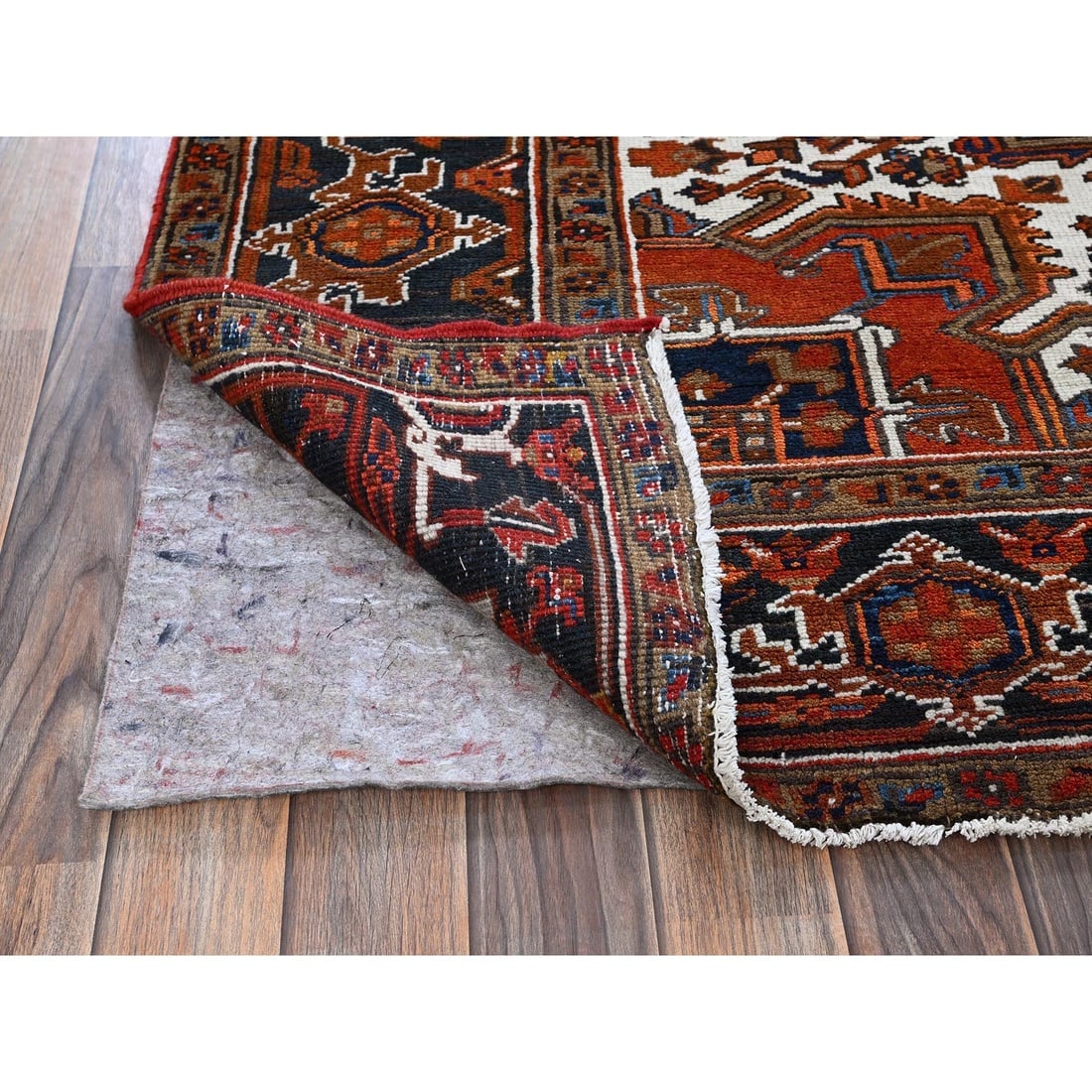 Vivid Orange Vintage Persian Heriz Hand Knotted Pure Wool Oriental Rug - 5