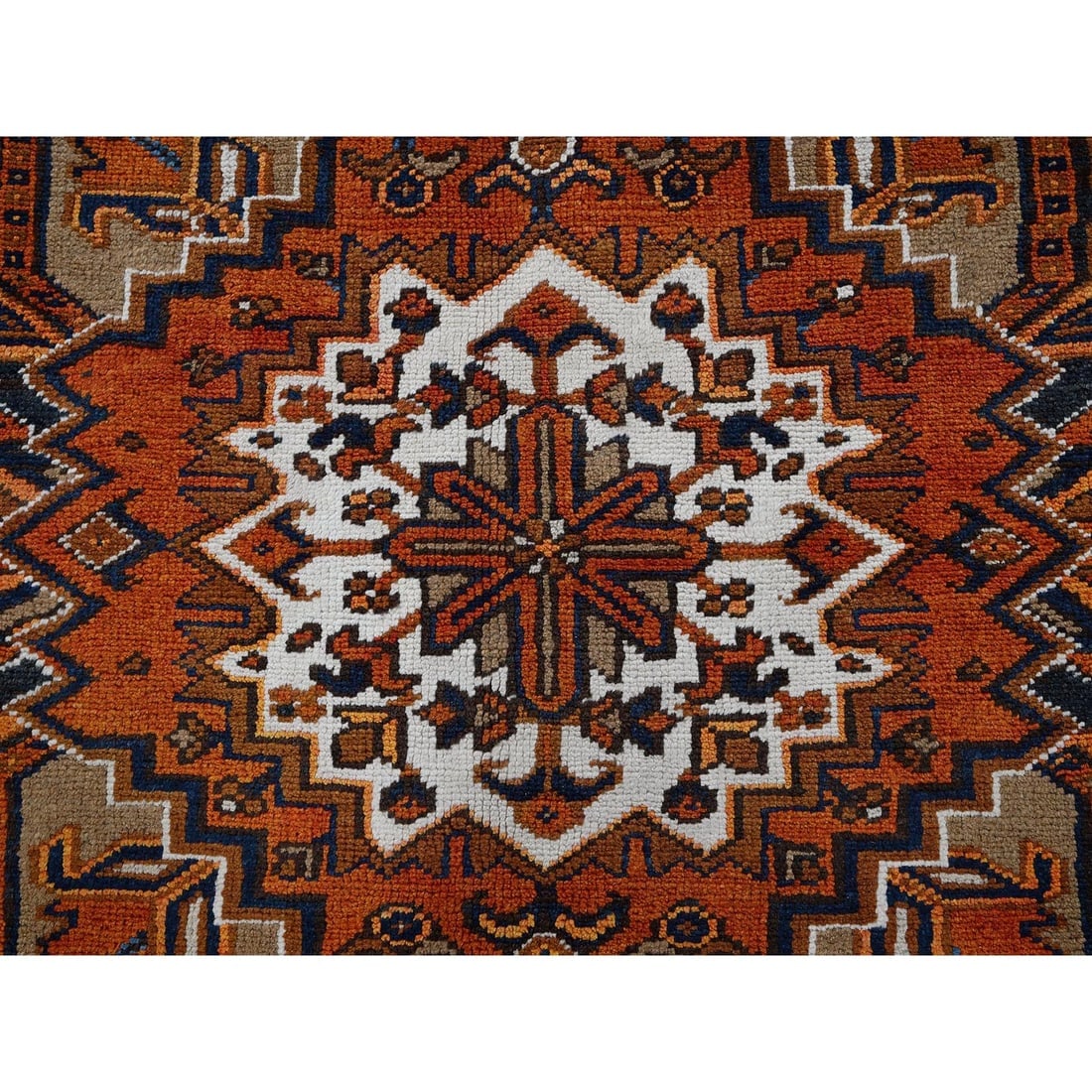 Vivid Orange Vintage Persian Heriz Hand Knotted Pure Wool Oriental Rug - 9