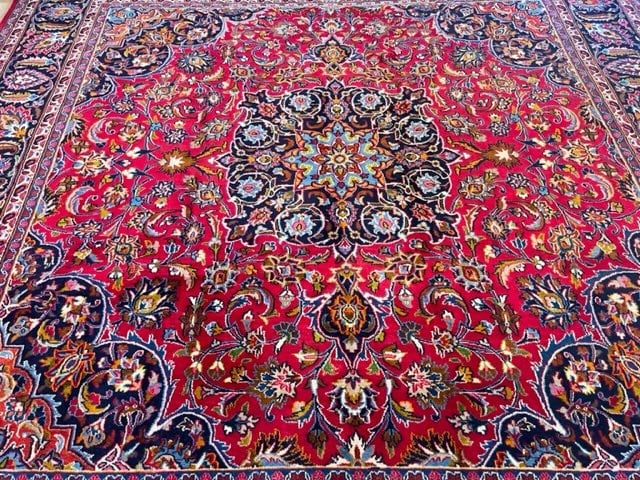 Vintage Persian Square Size Mashad Rug-5132 - 7